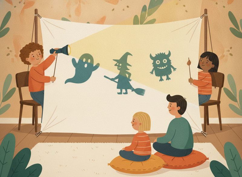 Children putting on a shadow puppet show